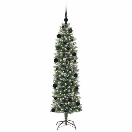 Изкуствено Тънко Коледно Дърво Зелен и бял 150 cm