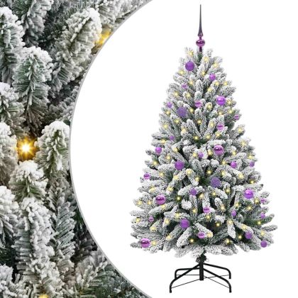 Изкуствено коледно дърво с хингед Зелен и бял 150 cm
