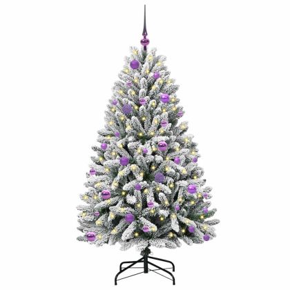 Изкуствено коледно дърво с хингед Зелен и бял 150 cm