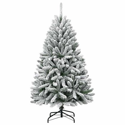 Изкуствено коледно дърво с хингед Зелен и бял 150 cm
