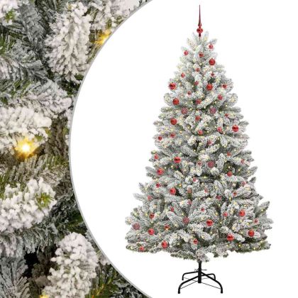 Изкуствено коледно дърво с хингед Зелен и бял 210 cm