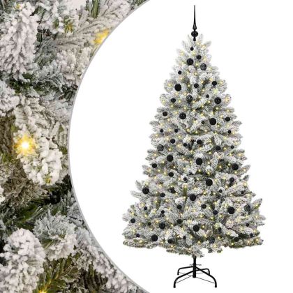 Изкуствено коледно дърво с хингед Зелен и бял 210 cm
