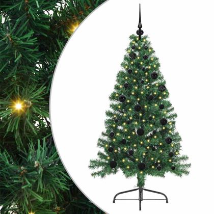 Изкуствена коледна елха с подсветка Зелен 150 cm ПВЦ