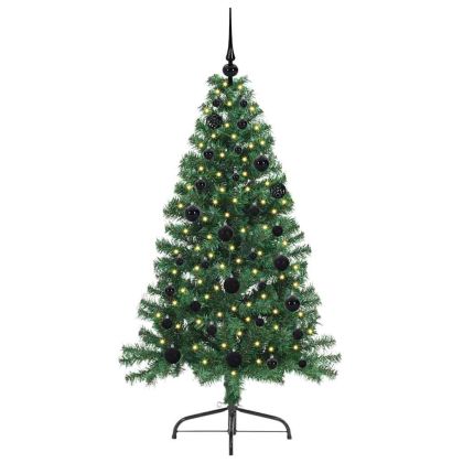 Изкуствена коледна елха с подсветка Зелен 150 cm ПВЦ