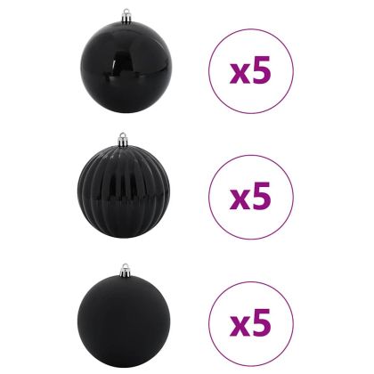 Комплект Коледни Играчки XL 15 бр. Черно Ø 10 см Пластмаса
