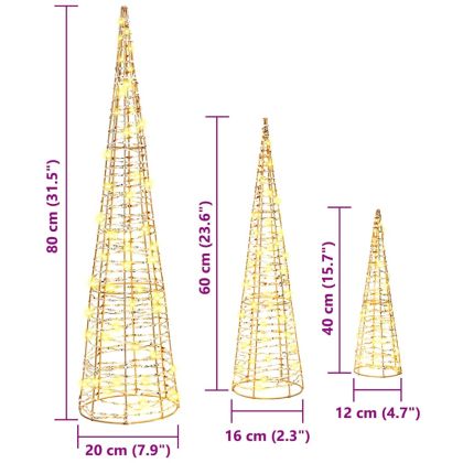 Коледно дърво 3 pcs Топло бяло 20 х 20 х 80 см PET