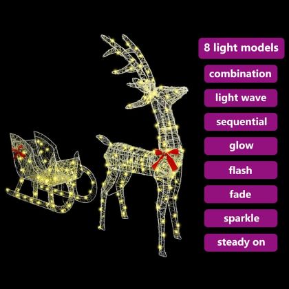 Дядо Коледа, който дърпа шейна Топло бяло 70 х 26 х 130 см