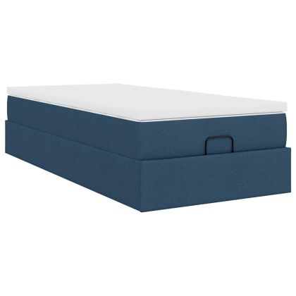 Османска легло с матрак, синьо, 90x190 см, плат