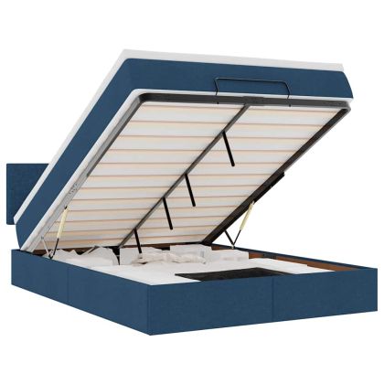 Османска легло с матрак, синьо, 140x190 см, плат