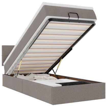 Османска легло с матрак и LED, таупе, 90x200 см, плат