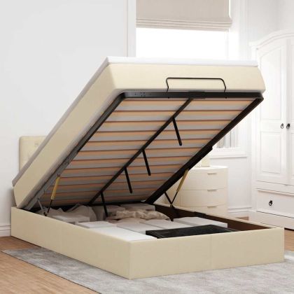 Османска легло с матрак и LED, кремаво, 120x200 см, плат