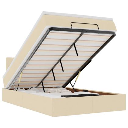 Османска легло с матрак и LED, кремаво, 120x200 см, плат