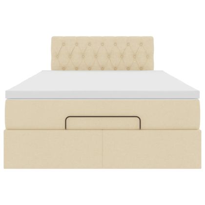 Османска легло с матрак и LED, кремаво, 120x200 см, плат