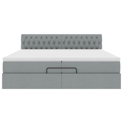 Османска легло с матрак и LED, светлосиво, 200x200 см, плат