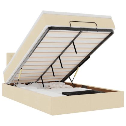 Османска легло с матрак и LED, кремаво, 120x200 см, плат