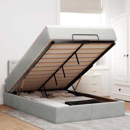 Османска легло с матрак и LED, светлосиво, 120x190 см, кадифе