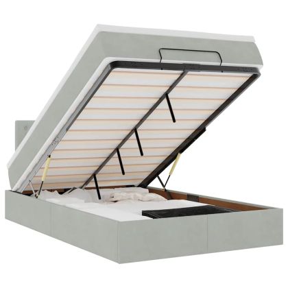 Османска легло с матрак и LED, светлосиво, 120x190 см, кадифе