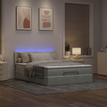 Османска легло с матрак и LED, светлосиво, 140x190 см, кадифе