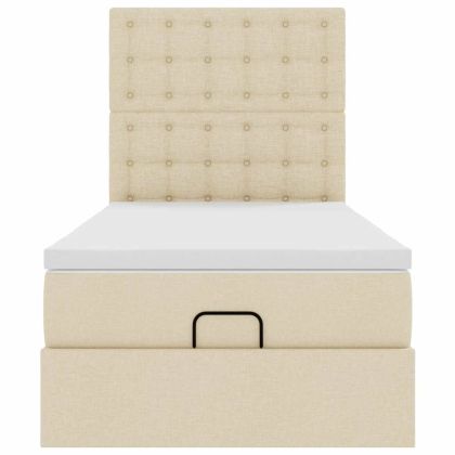 Османска легло с матрак, кремаво, 80x200 см, плат