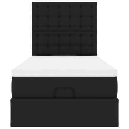 Османска легло с матрак&LED, черно, 90x190 см, изкуствена кожа