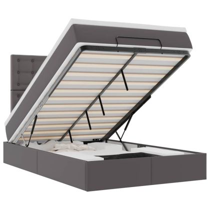 Османска легло с матрак&LED, сиво, 120x190 см, изкуствена кожа