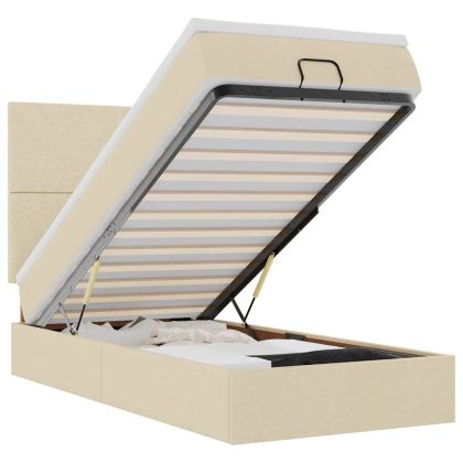 Османска легло с матрак и LED, кремаво, 80x200 см, плат