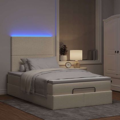Османска легло с матрак и LED, кремаво, 120x200 см, плат