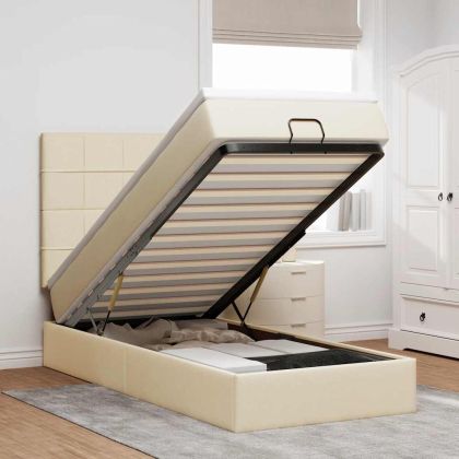 Османска легло с матрак и LED, кремаво, 80x200 см, плат