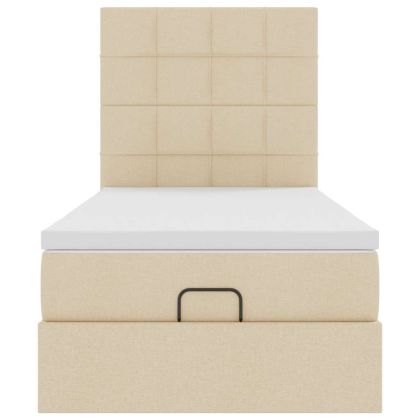 Османска легло с матрак и LED, кремаво, 80x200 см, плат