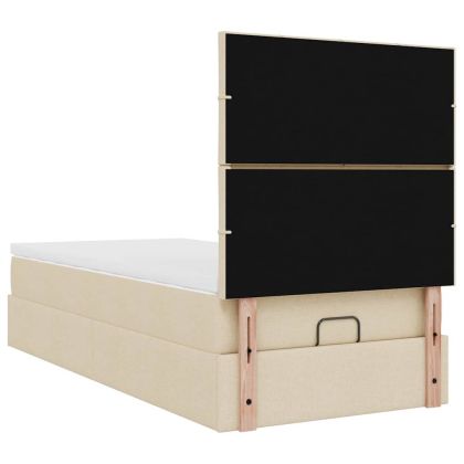 Османска легло с матрак и LED, кремаво, 80x200 см, плат