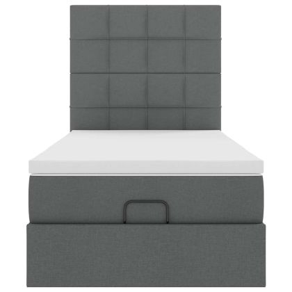 Османска легло с матрак и LED, тъмносиво, 90x190 см, плат