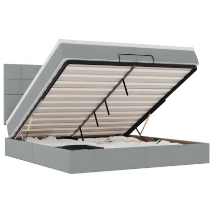 Османска легло с матрак и LED, светлосиво, 200x200 см, плат