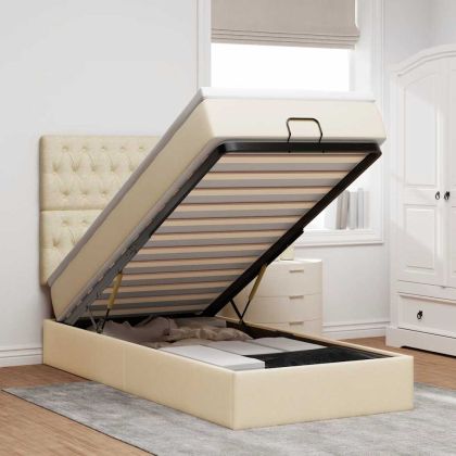 Османска легло с матрак и LED, кремаво, 80x200 см, плат