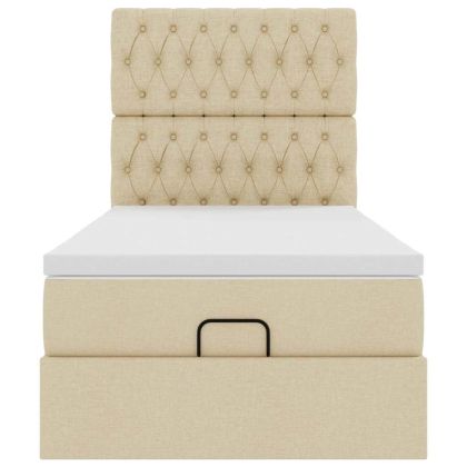 Османска легло с матрак и LED, кремаво, 80x200 см, плат