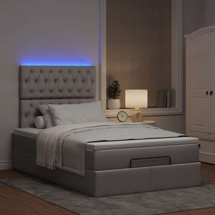 Османска легло с матрак и LED, таупе, 120x200 см, плат