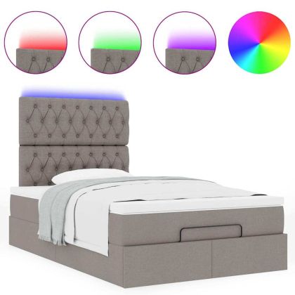 Османска легло с матрак и LED, таупе, 120x200 см, плат