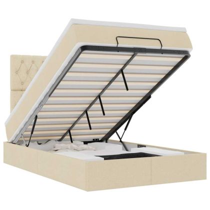 Османска легло с матрак и LED, кремаво, 120x200 см, плат