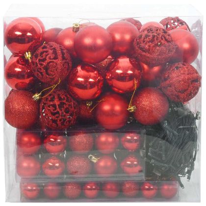 Комплект коледни топки 120 pcs Червено Пластмаса