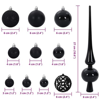Комплект коледни топки 61 pcs Черно Пластмаса