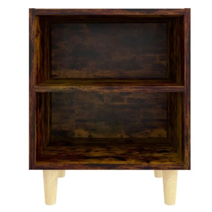 Нощно шкафче с крака от масивно дърво, опушен дъб, 40x30x50 см