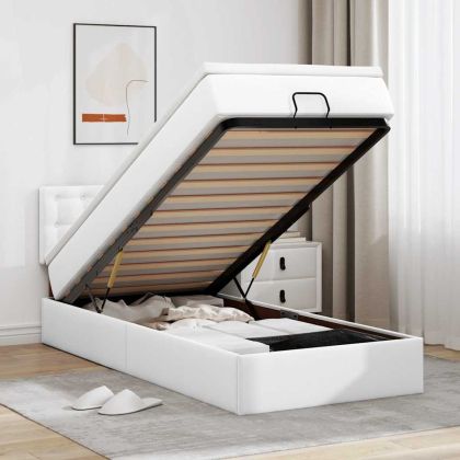 Османска легло с матрак&LED чисто бяло 80x200см изкуствена кожа