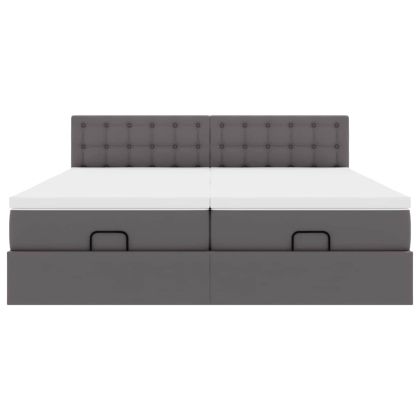 Османска легло с матраци&LED, сиво, 180x200 см, изкуствена кожа