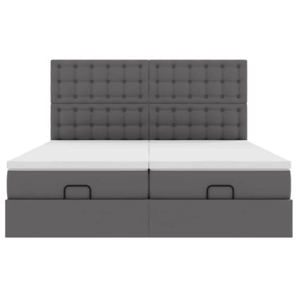 Османска легло с матраци, сиво, 180x200 см, изкуствена кожа