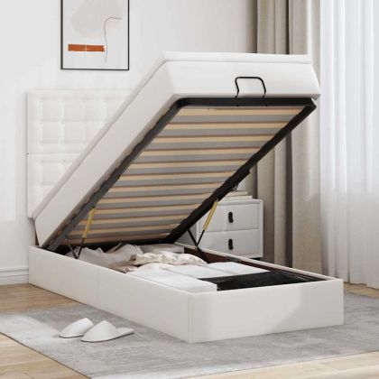 Османска легло с матрак&LED, бяло, 80x200 см, изкуствена кожа