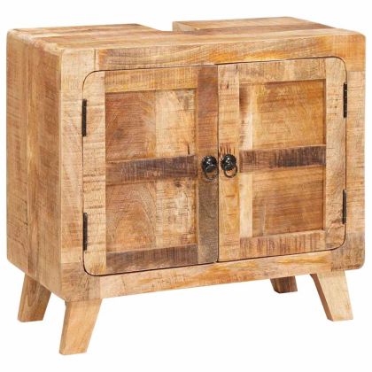 Шкаф за баня Кафяво Солидно мангово дърво и инженерно дърво