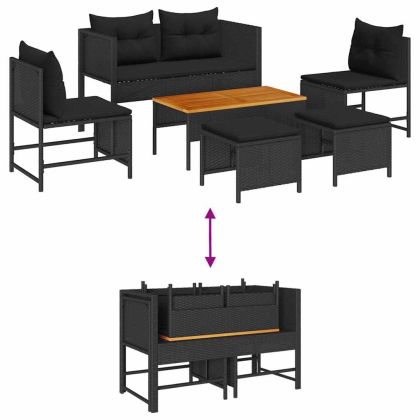 Градински Софа Комплект с възглавница 6 pcs Черно полиратан