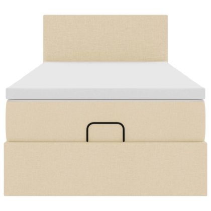Османска легло с матрак, кремаво, 90x190 см, плат