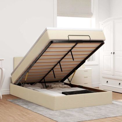 Османска легло с матрак, кремаво, 120x190 см, плат