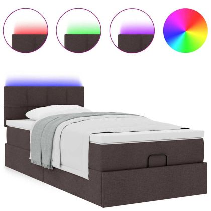Османска легло с матрак и LED, тъмнокафяво, 80x200 см, плат