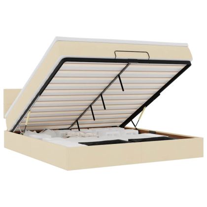 Османска легло с матрак и LED, кремаво, 180x200 см, плат